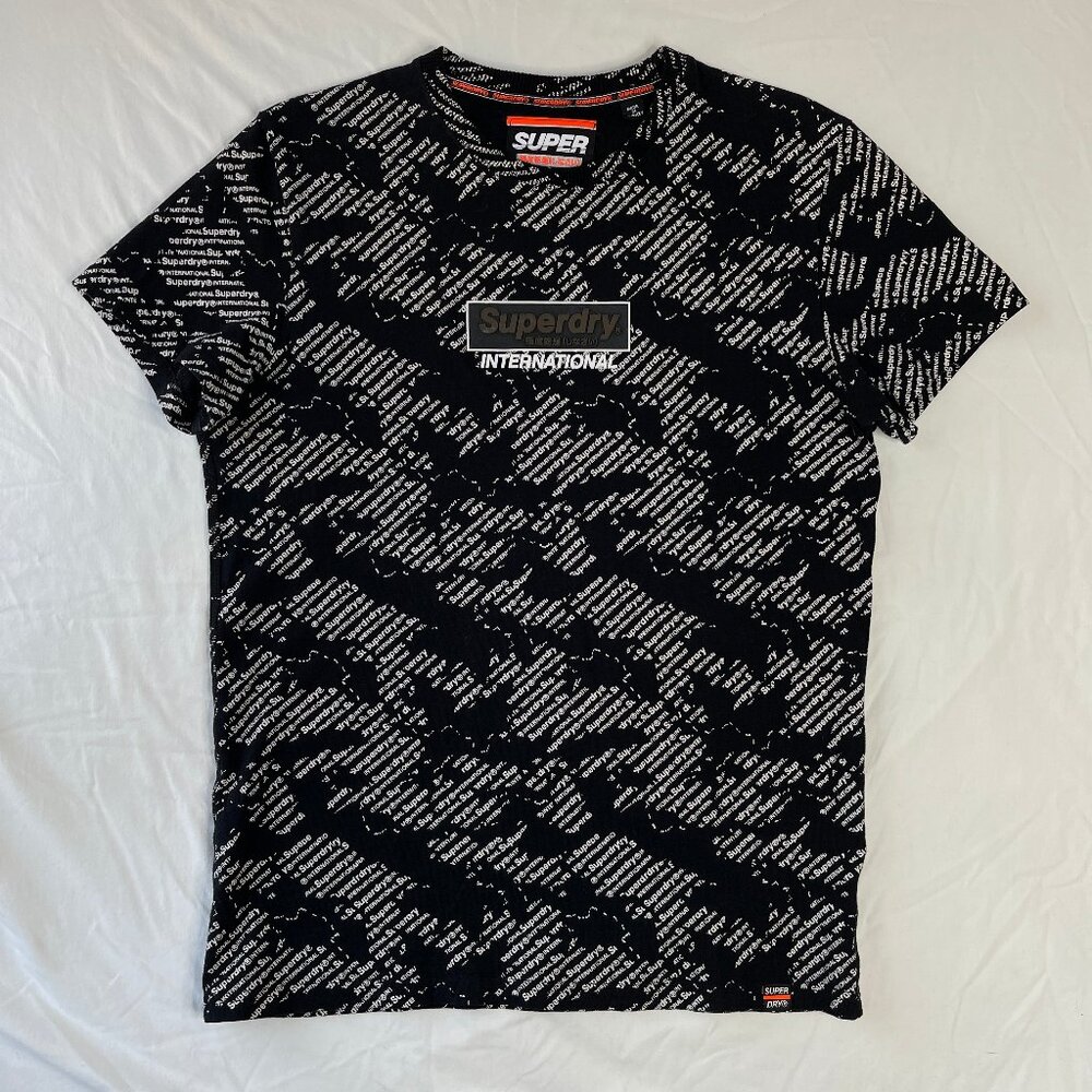 Superdry Crew Neck T-shirt Men's Sz Medium M Short Sleeve MonoChrome Black Logo